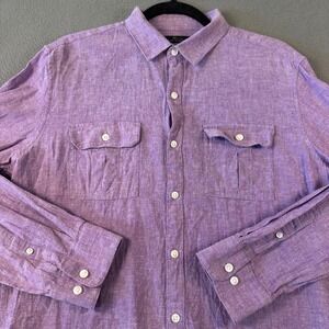 Marc Anthony Mens Purple Linen Blend Slim Fit Long Sleeve Button Down Shirt M